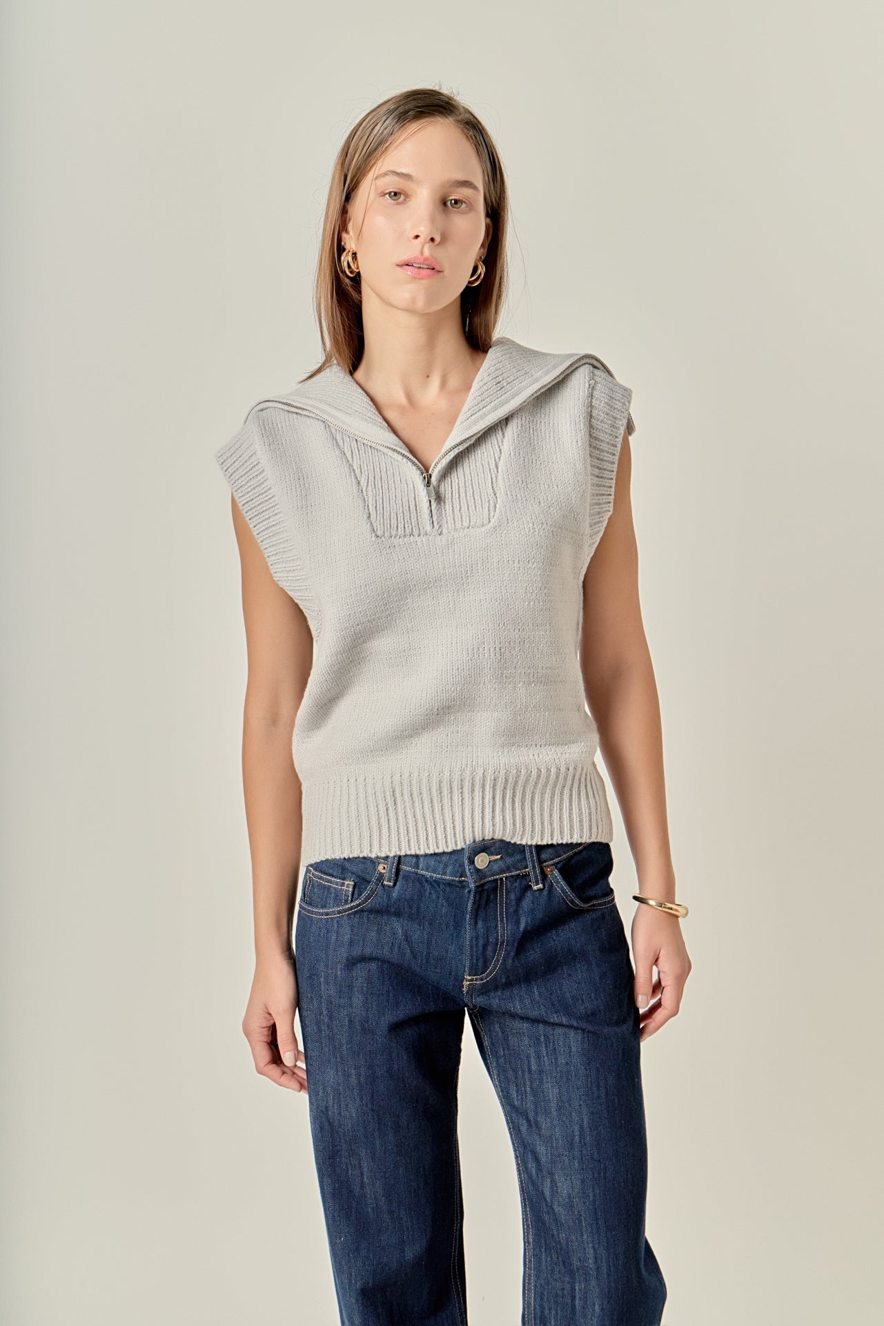 ENGLISH FACTORY - Zip Mock Neck Knit Vest - SWEATERS & KNITS available at Objectrare