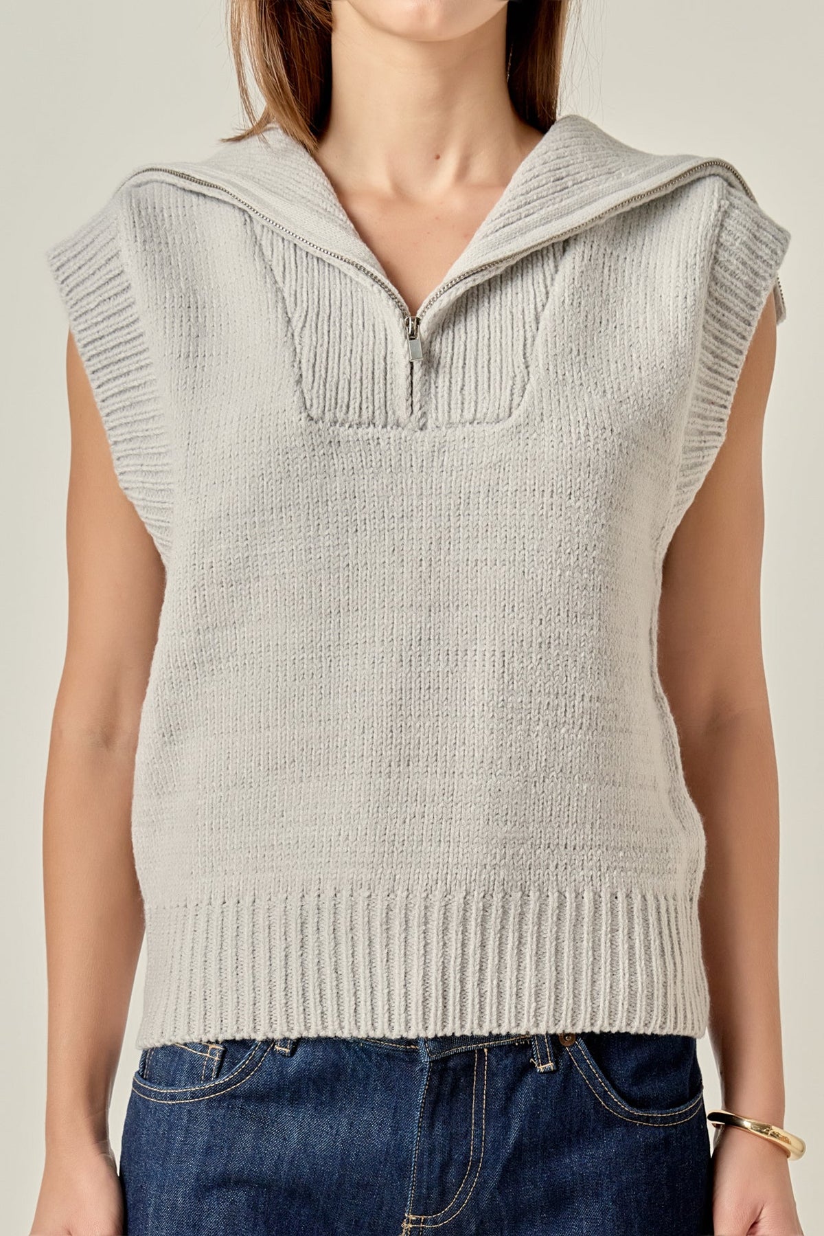 ENGLISH FACTORY - Zip Mock Neck Knit Vest - SWEATERS & KNITS available at Objectrare
