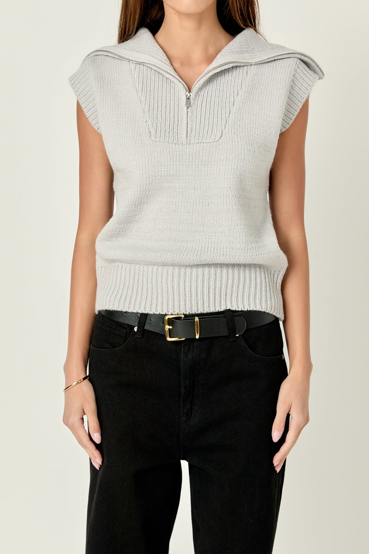ENGLISH FACTORY - Zip Mock Neck Knit Sweater Vest - SWEATERS & KNITS available at Objectrare