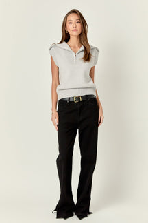 ENGLISH FACTORY - Zip Mock Neck Knit Sweater Vest - SWEATERS & KNITS available at Objectrare
