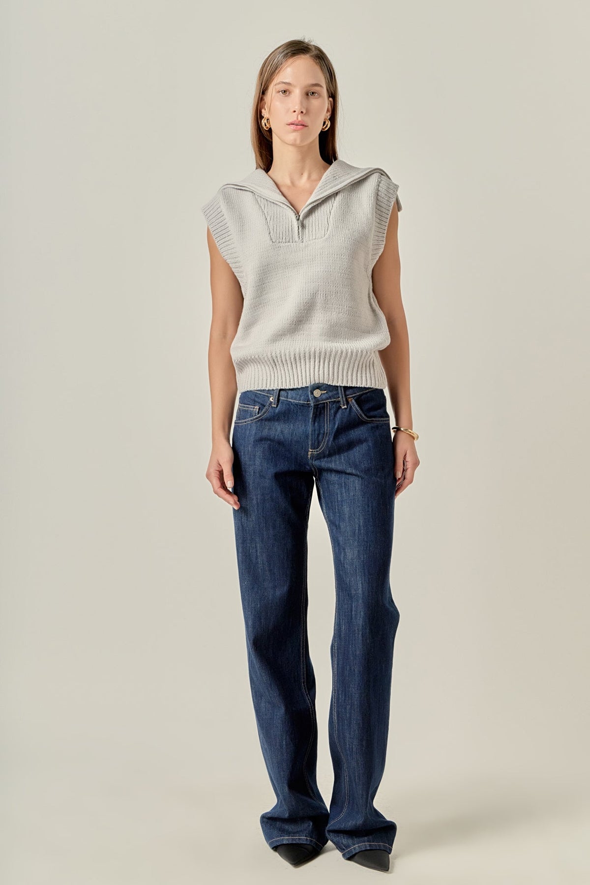 ENGLISH FACTORY - Zip Mock Neck Knit Vest - SWEATERS & KNITS available at Objectrare