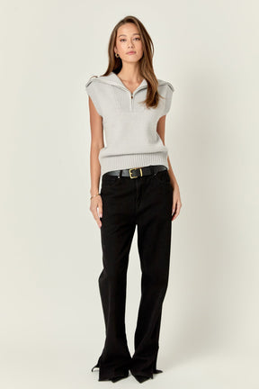 ENGLISH FACTORY - Zip Mock Neck Knit Sweater Vest - SWEATERS & KNITS available at Objectrare