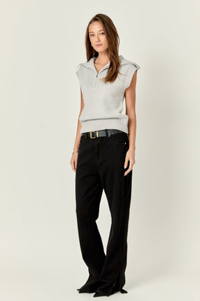 ENGLISH FACTORY - Zip Mock Neck Knit Sweater Vest - SWEATERS & KNITS available at Objectrare