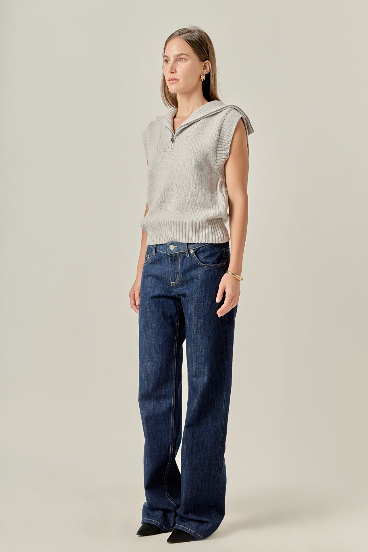 ENGLISH FACTORY - Zip Mock Neck Knit Vest - SWEATERS & KNITS available at Objectrare