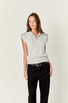 ENGLISH FACTORY - Zip Mock Neck Knit Sweater Vest - SWEATERS & KNITS available at Objectrare