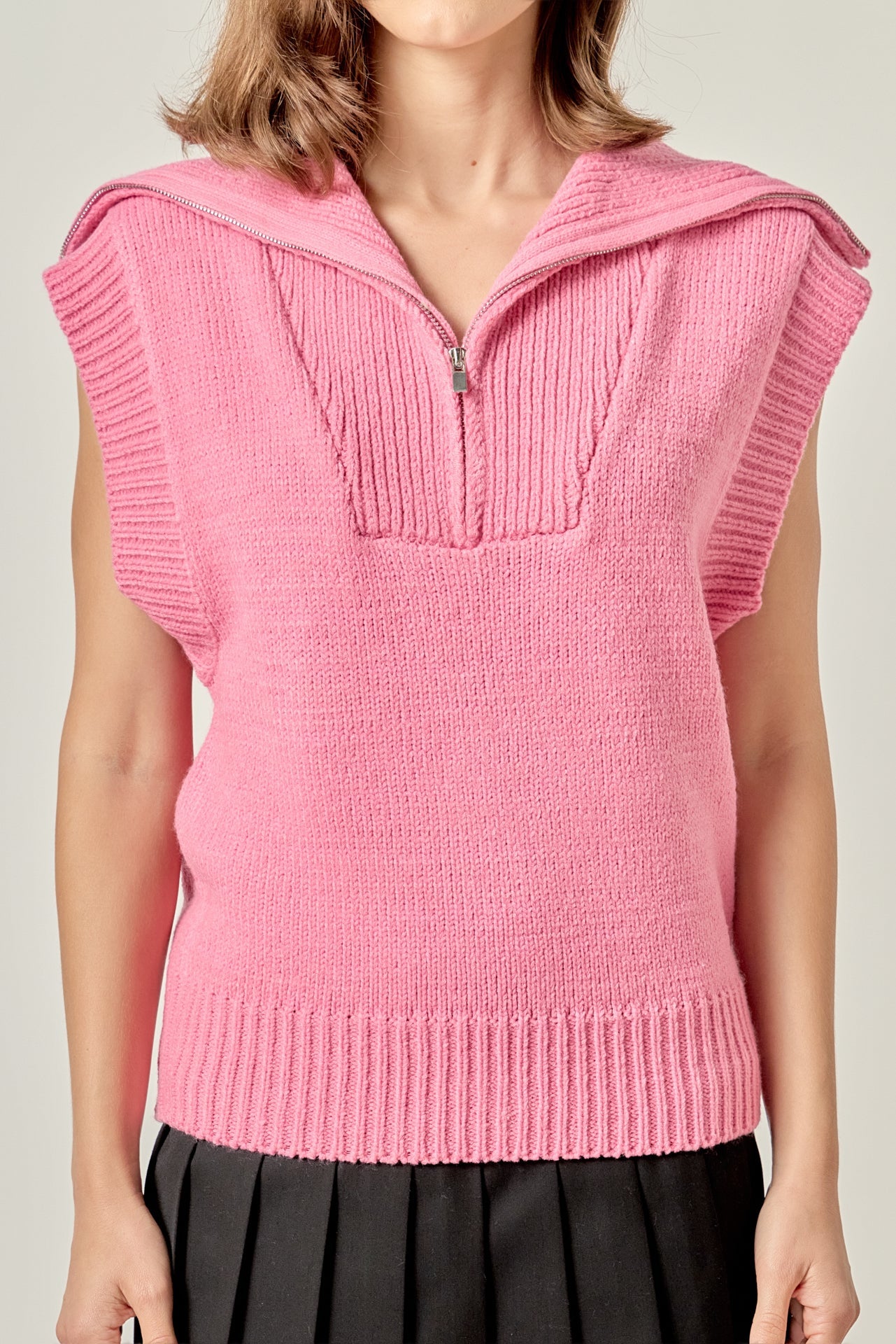 ENGLISH FACTORY - Zip Mock Neck Knit Vest - SWEATERS & KNITS available at Objectrare