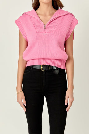 ENGLISH FACTORY - Zip Mock Neck Knit Vest - SWEATERS & KNITS available at Objectrare