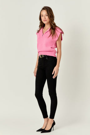 ENGLISH FACTORY - Zip Mock Neck Knit Vest - SWEATERS & KNITS available at Objectrare