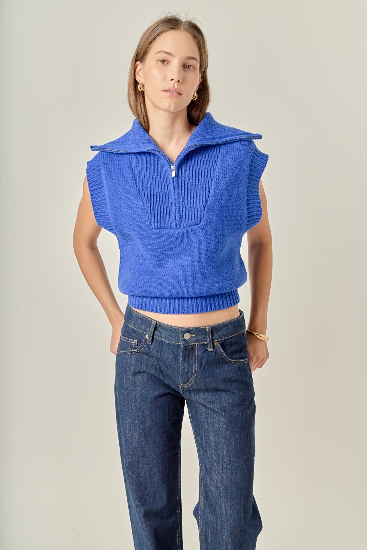 ENGLISH FACTORY - Zip Mock Neck Knit Vest - SWEATERS & KNITS available at Objectrare
