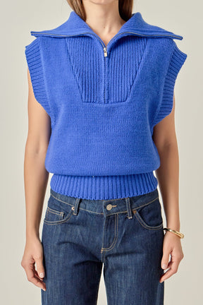 ENGLISH FACTORY - Zip Mock Neck Knit Vest - SWEATERS & KNITS available at Objectrare