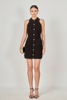 Solene Fitted Collared Knit Sleeveless Mini Dress