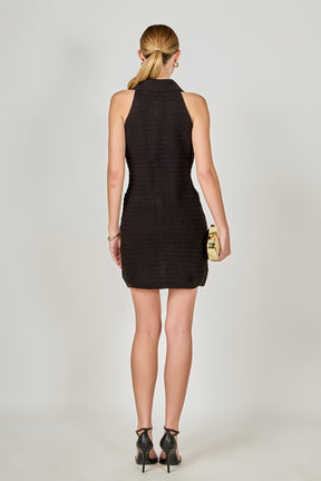 Solene Fitted Collared Knit Sleeveless Mini Dress