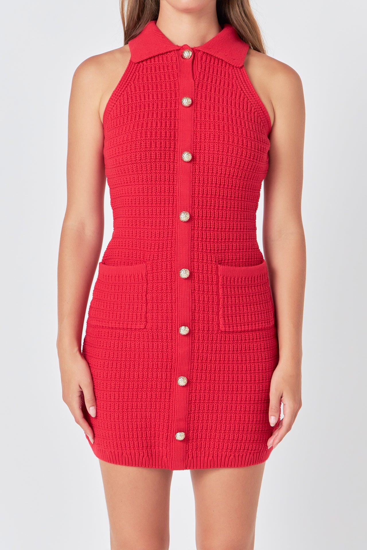 ENDLESS ROSE - Endless Rose - Knit Sweater Collared Mini Dress - DRESSES available at Objectrare