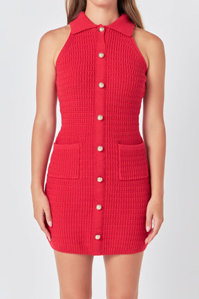 ENDLESS ROSE - Endless Rose - Knit Sweater Collared Mini Dress - DRESSES available at Objectrare