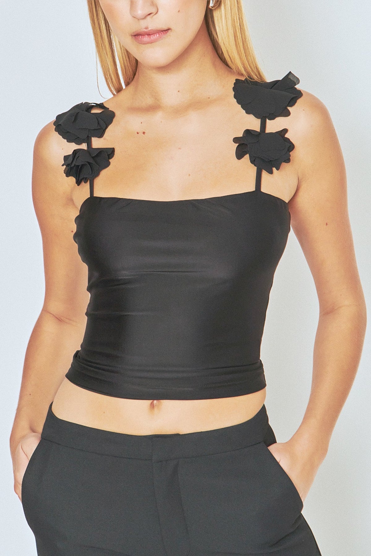 ENDLESS ROSE - Rosette Shoulder Fitted Top - TOPS available at Objectrare