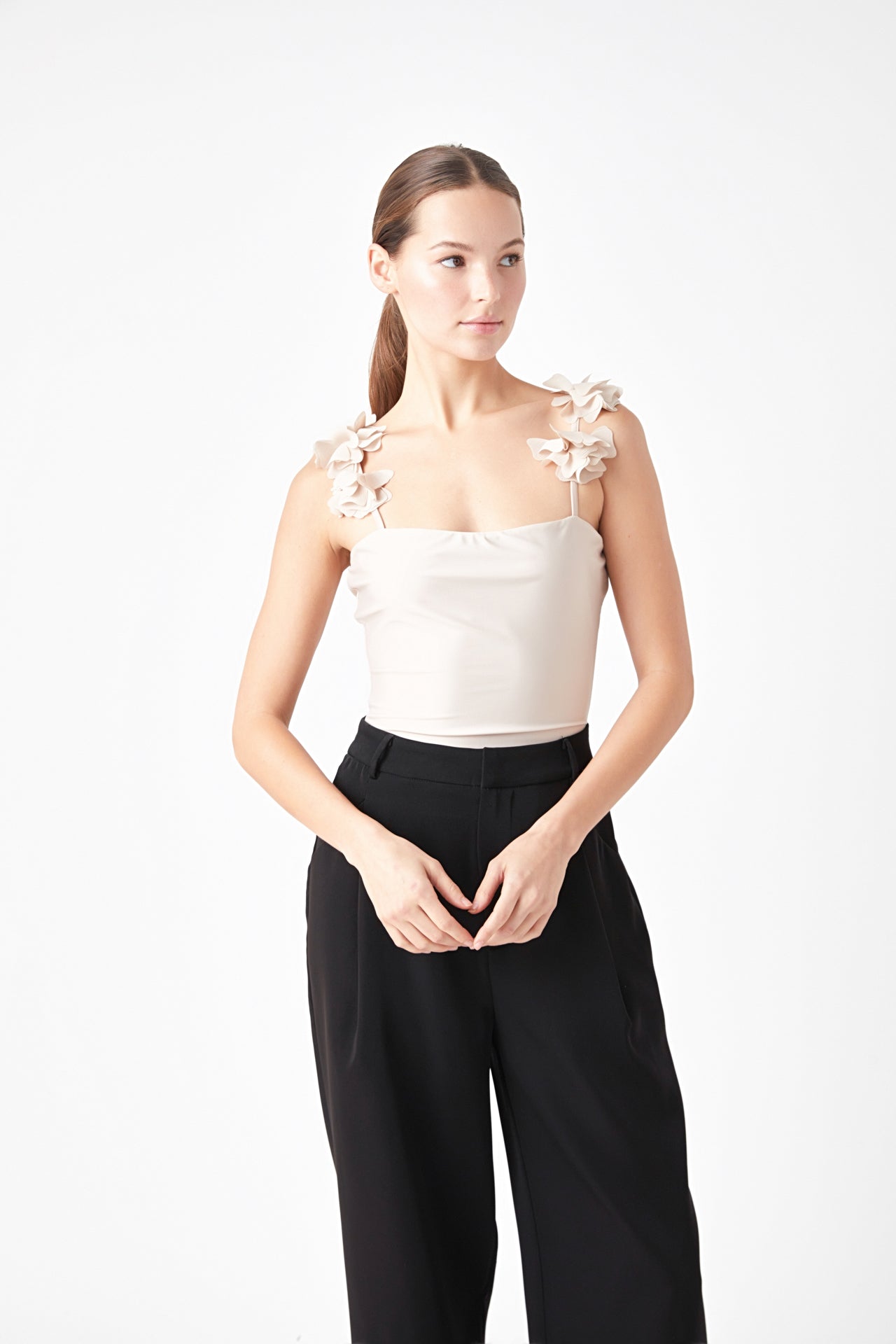ENDLESS ROSE - Rosette Shoulder Fitted Top - TOPS available at Objectrare