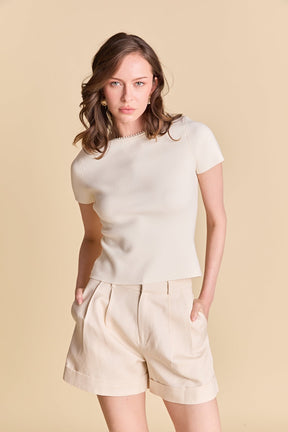ENDLESS ROSE - Linen Pintucked Shorts - SHORTS available at Objectrare