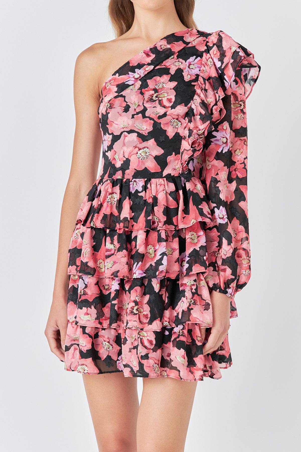 ENDLESS ROSE - One Shoulder Tiered Floral Dress - DRESSES available at Objectrare