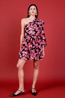One Shoulder Tiered Floral Dress