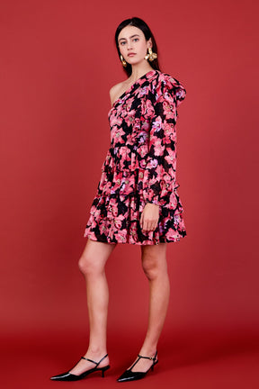 One Shoulder Tiered Floral Dress