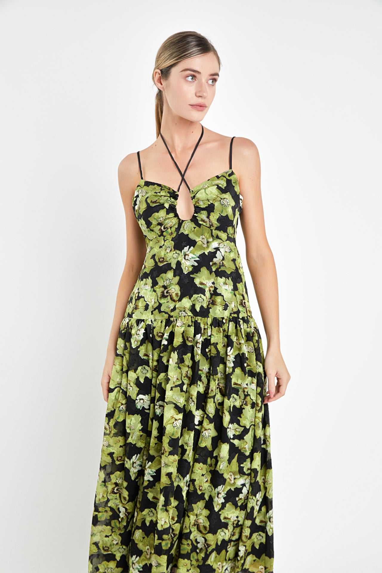ENDLESS ROSE - Front Cutout Floral Maxi Dress - DRESSES available at Objectrare