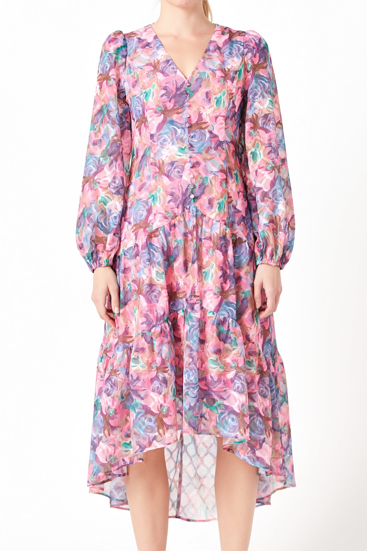 ENDLESS ROSE - Buttoned Floral High Low Dress - DRESSES available at Objectrare
