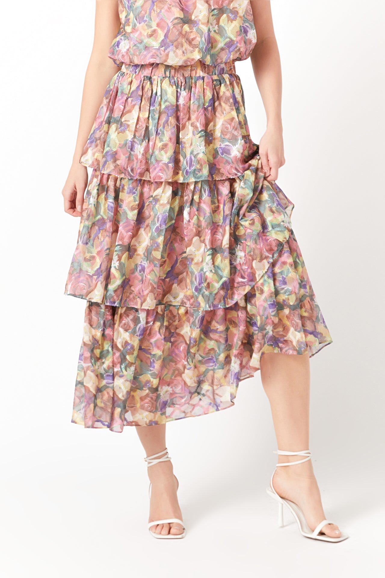 ENDLESS ROSE - Floral Tiered Maxi Skirt - SKIRTS available at Objectrare