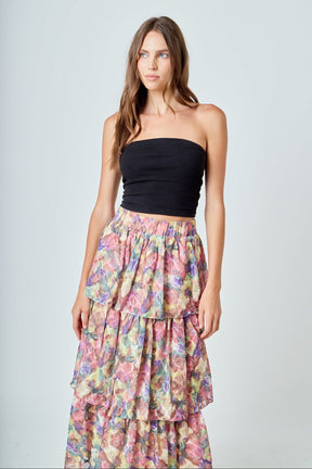 ENDLESS ROSE - Floral Tiered Maxi Skirt - SKIRTS available at Objectrare