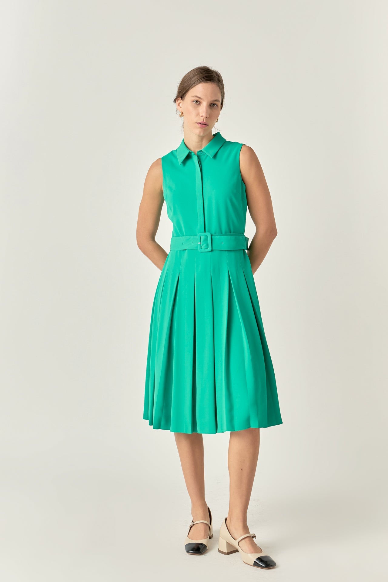 ENGLISH FACTORY - Sleeveless Pleated Midi Dress - DRESSES available at Objectrare