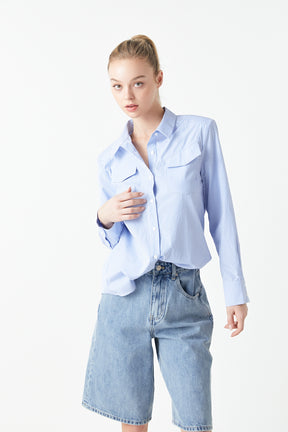 GREY LAB - Power Shoulder Striped Shirt - SHIRTS & BLOUSES available at Objectrare