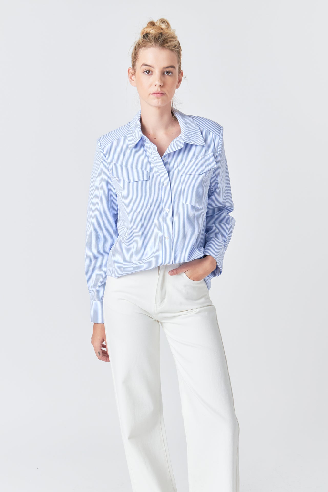 GREY LAB - Power Shoulder Striped Shirt - SHIRTS & BLOUSES available at Objectrare