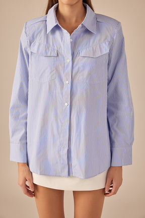 GREY LAB - Power Shoulder Striped Shirt - SHIRTS & BLOUSES available at Objectrare
