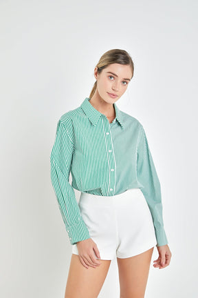 ENGLISH FACTORY - Colorblock Stripe Cotton Shirt - SHIRTS & BLOUSES available at Objectrare
