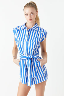 GREY LAB - Striped Pintuck Romper - Apparel & Accessories > Clothing > Jumpsuits & Rompers available at Objectrare
