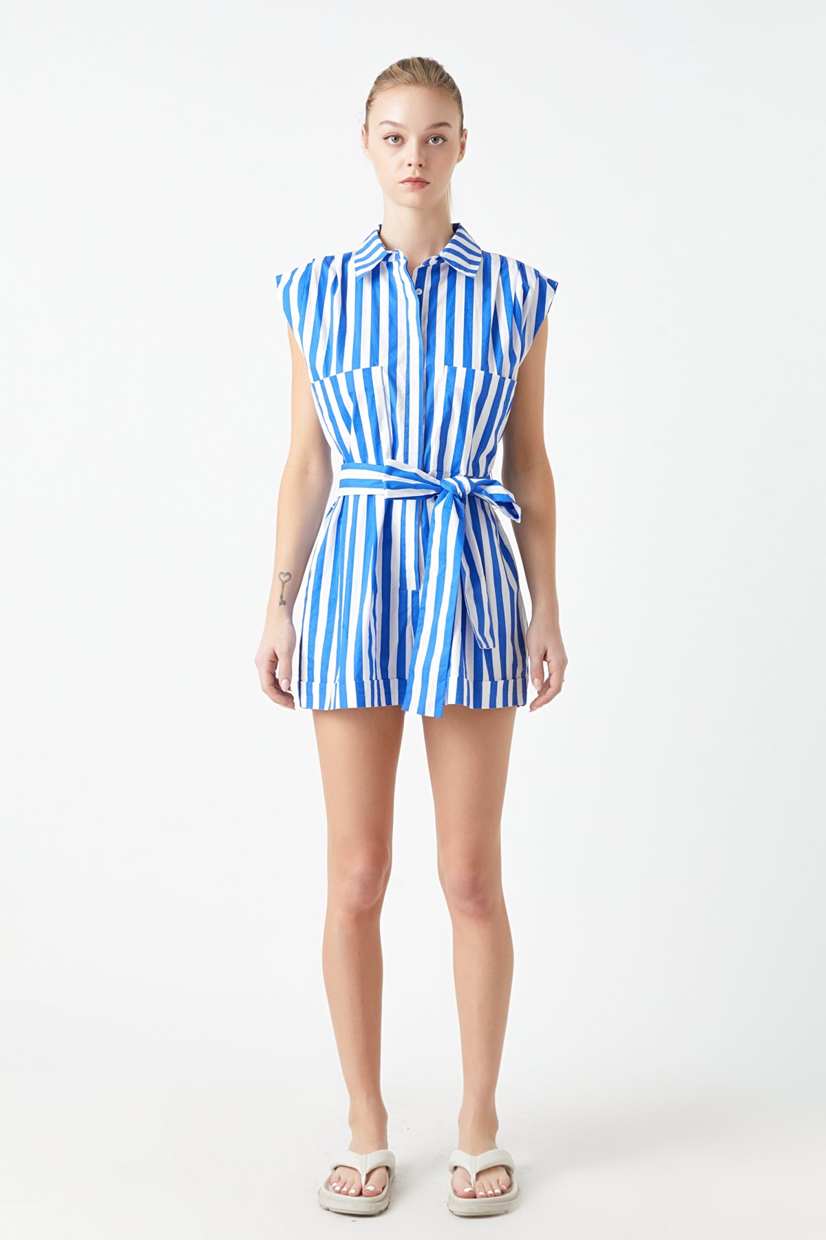 GREY LAB - Striped Pintuck Romper - ROMPERS available at Objectrare