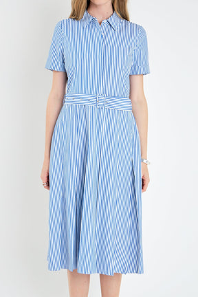 ENGLISH FACTORY - Striped Belted Midi Dress - DRESSES available at Objectrare