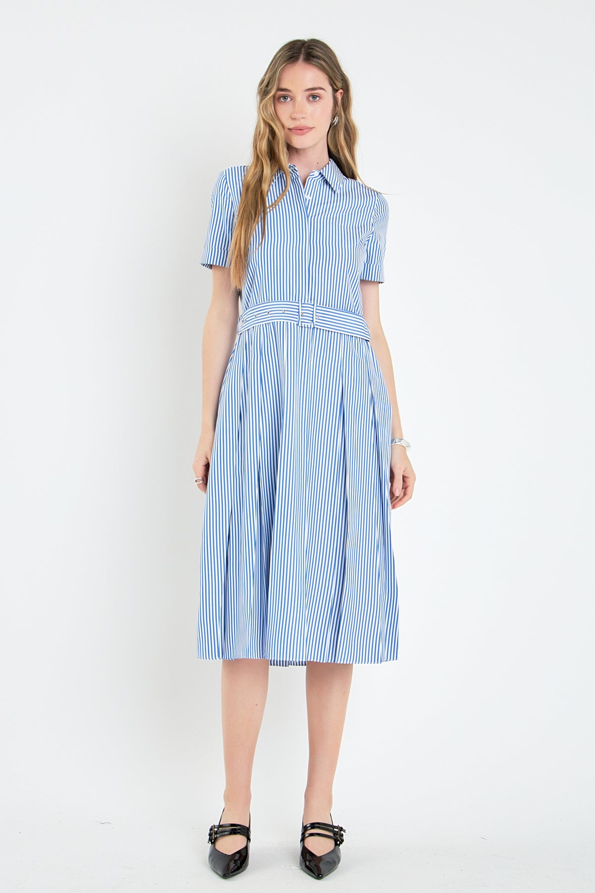 ENGLISH FACTORY - Striped Belted Midi Dress - DRESSES available at Objectrare