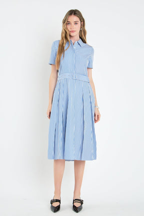 ENGLISH FACTORY - Striped Belted Midi Dress - DRESSES available at Objectrare