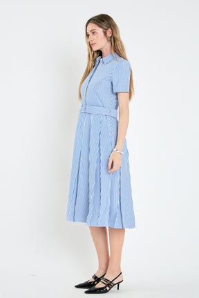 ENGLISH FACTORY - Striped Belted Midi Dress - DRESSES available at Objectrare