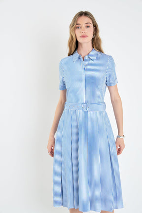 ENGLISH FACTORY - Striped Belted Midi Dress - DRESSES available at Objectrare