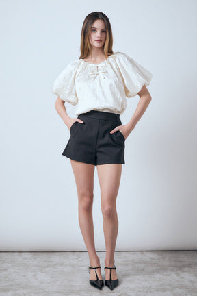 ENDLESS ROSE - Sheen Crinkle Bow Detail Top - TOPS available at Objectrare