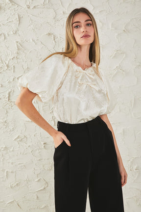 ENDLESS ROSE - Endless Rose - Sheen Crinkle Bow Detail Top - TOPS available at Objectrare