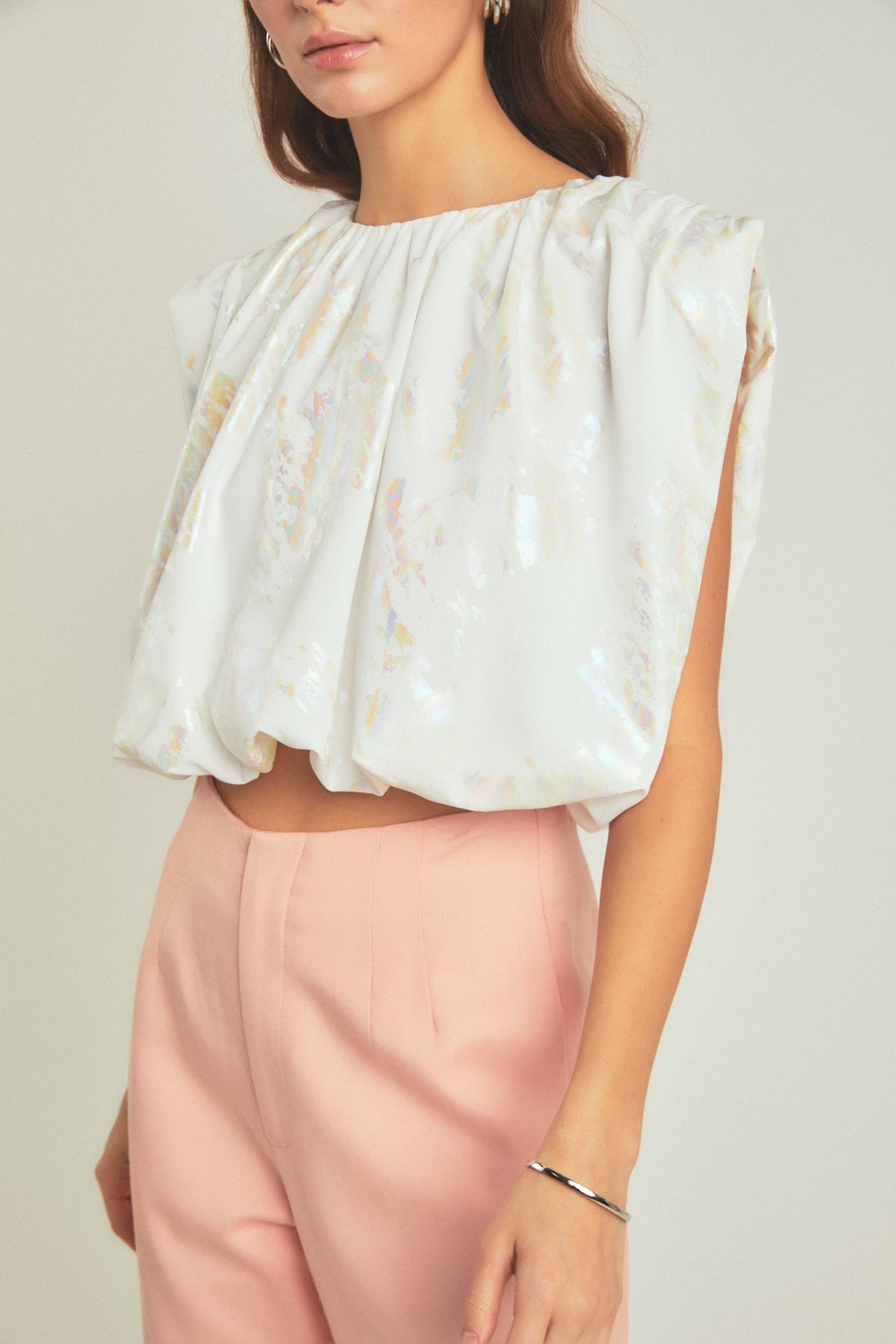 ENDLESS ROSE - Printed Foil Sleeveless Top - TOPS available at Objectrare