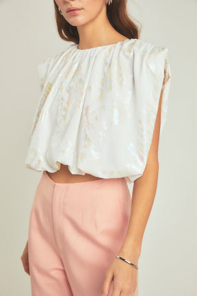 ENDLESS ROSE - Printed Foil Sleeveless Top - TOPS available at Objectrare