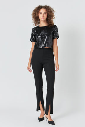 ENDLESS ROSE - Sequins Cropped T Top - T-SHIRTS available at Objectrare