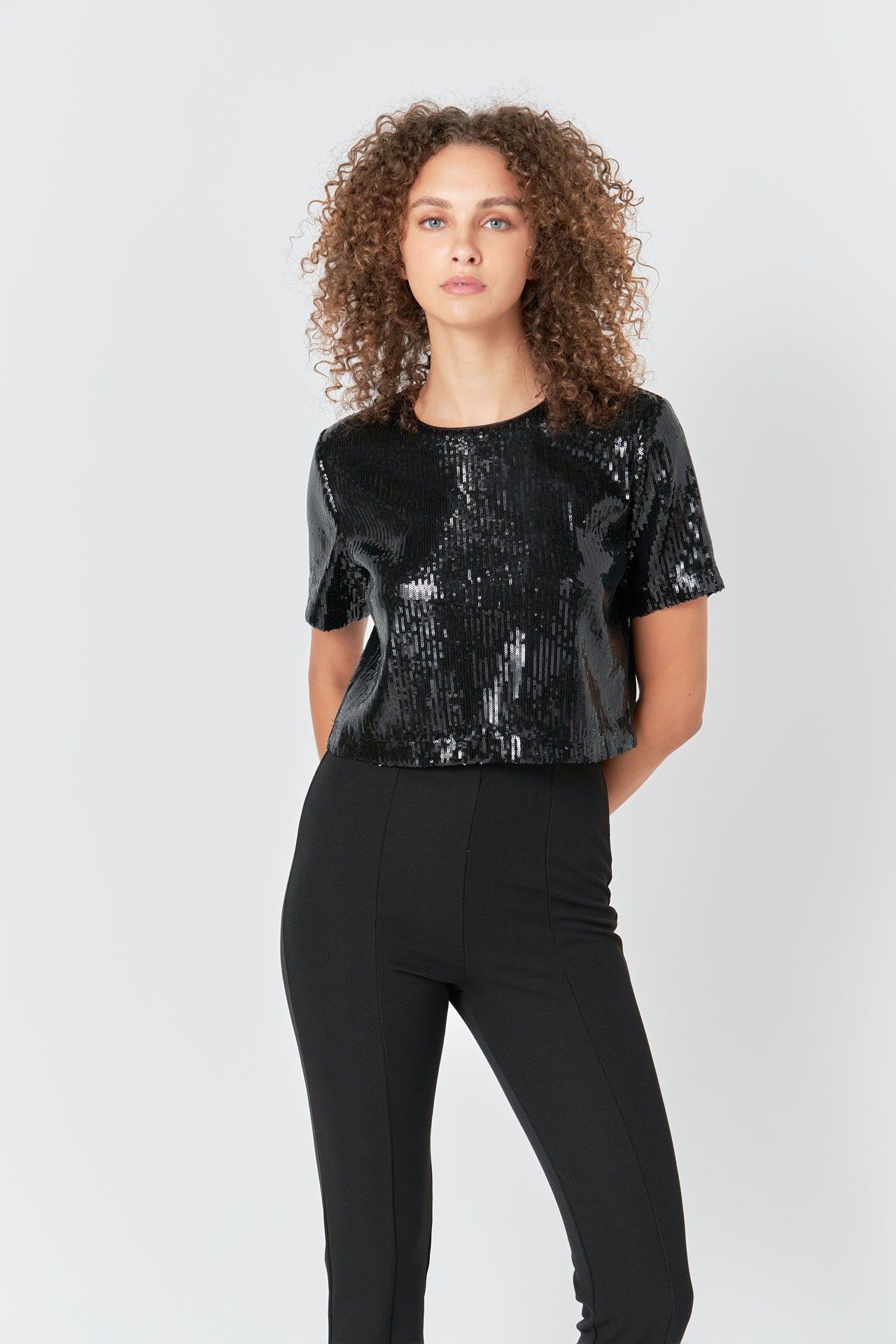 ENDLESS ROSE - Sequins Cropped T Top - T-SHIRTS available at Objectrare