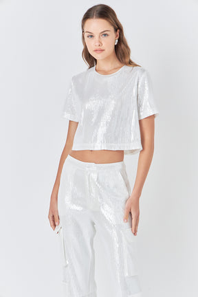 ENDLESS ROSE - Sequins Cropped T Top - T-SHIRTS available at Objectrare