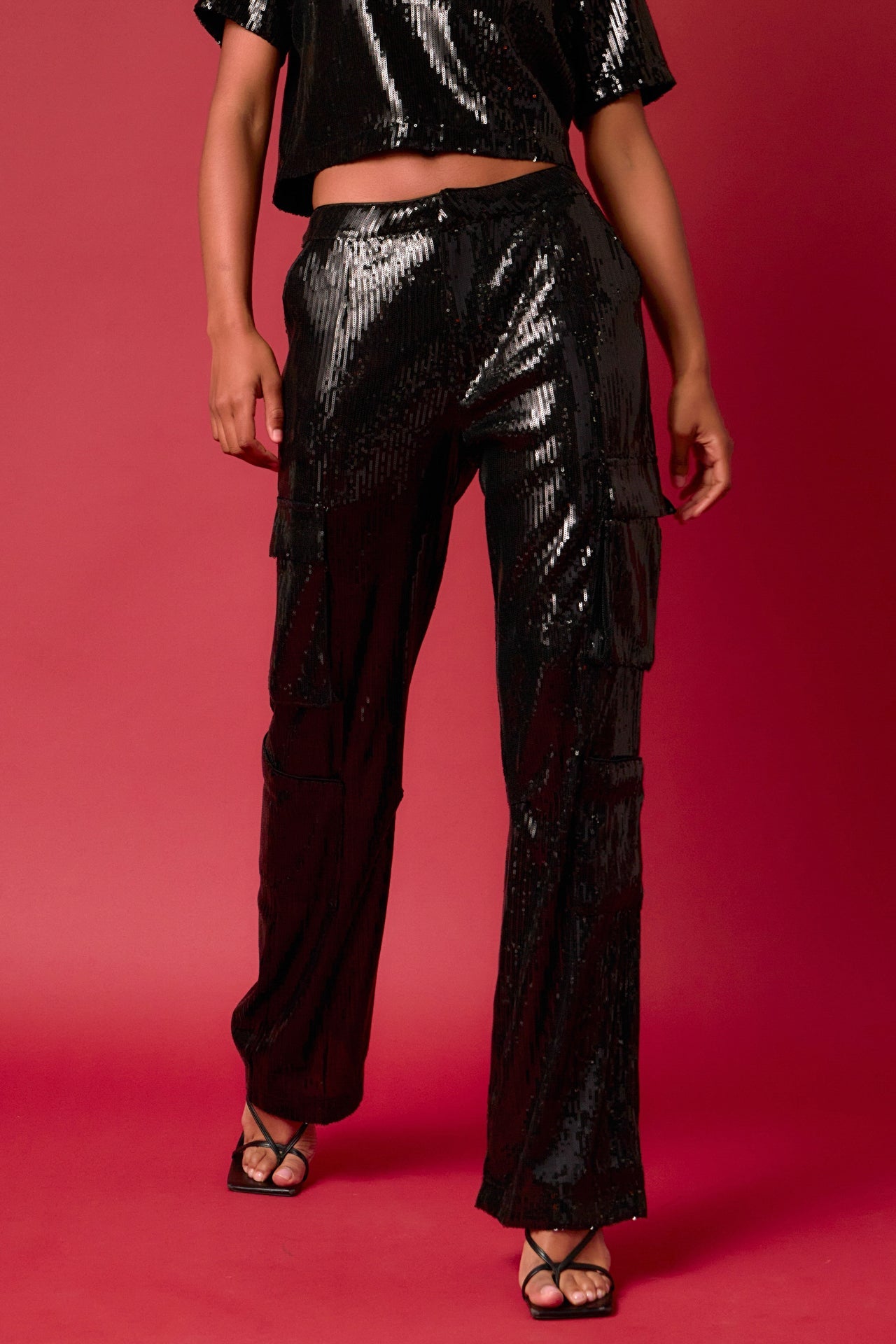 ENDLESS ROSE - Endless Rose - Sequins Cargo Pants - PANTS available at Objectrare