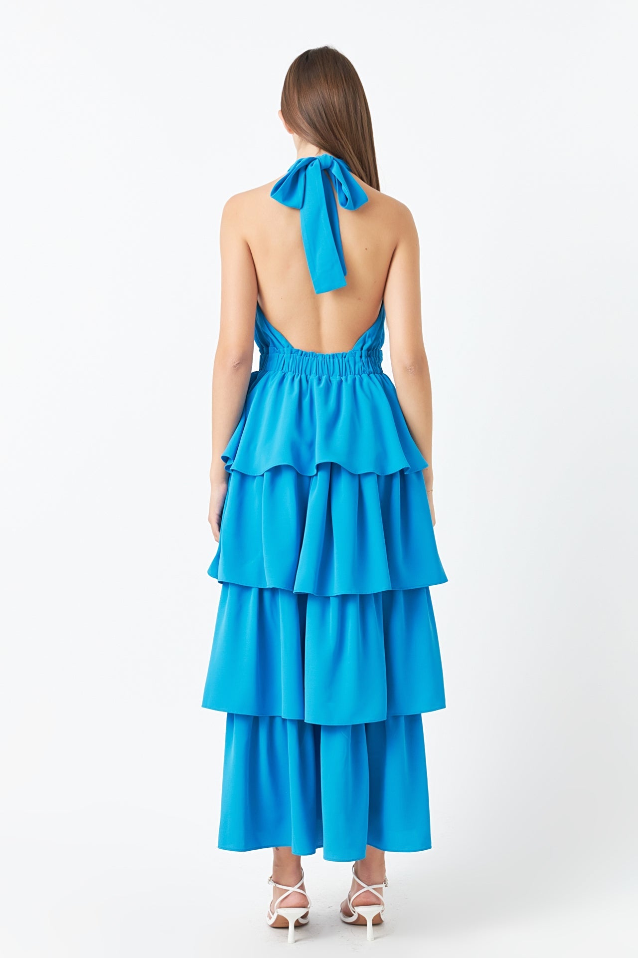 Endless Rose - Cross Halter Neck Tiered Maxi Dress Blue / M