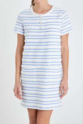 ENGLISH FACTORY - English Factory - Fringed Striped Polo Mini Dress - DRESSES available at Objectrare